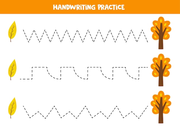 Tracing lines for kids Hand drawn trees and leaves Writing practice