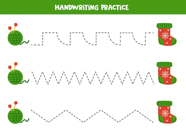 Tracing lines for kids winter sock Writing practice