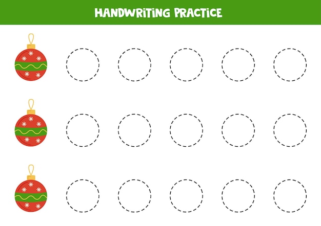 Tracciare le linee per i bambini con le palle di natale pratica di scrittura