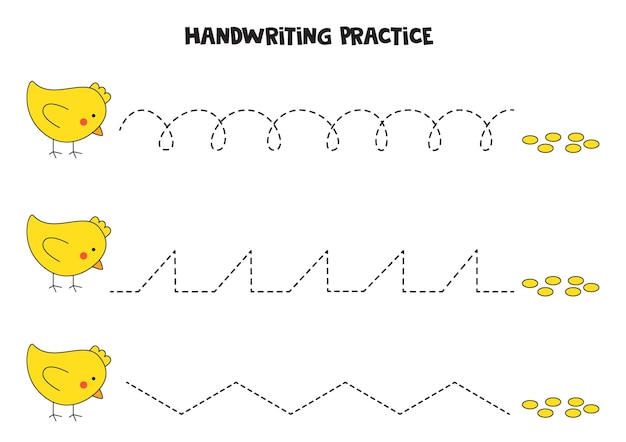 Tracciare linee per bambini con simpatici polli pasquali pratica della scrittura a mano