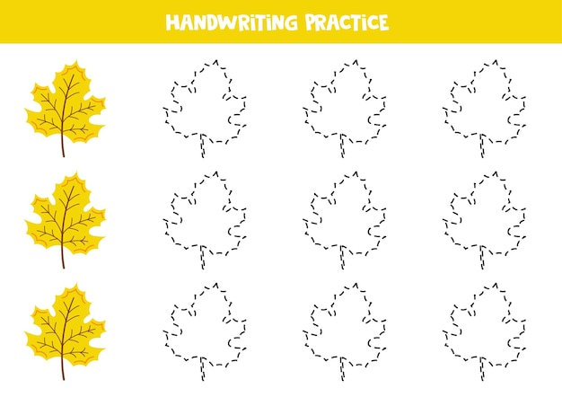 Tracciare linee per bambini con foglie d'acero vettoriali pratica di scrittura a mano