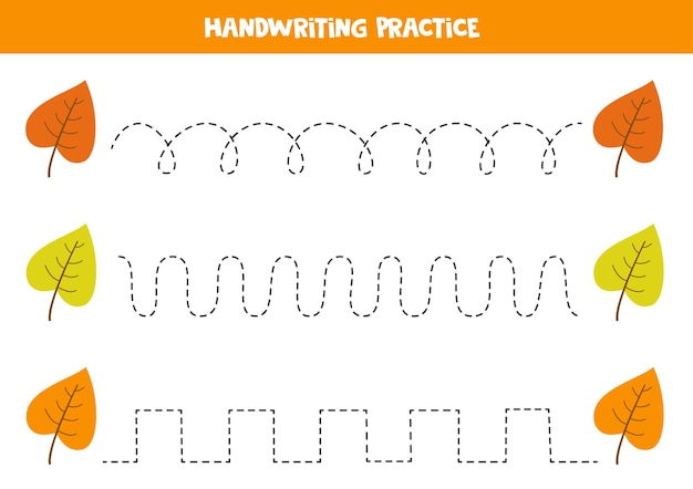 Tracciare linee con foglie d'autunno. pratica di scrittura.
