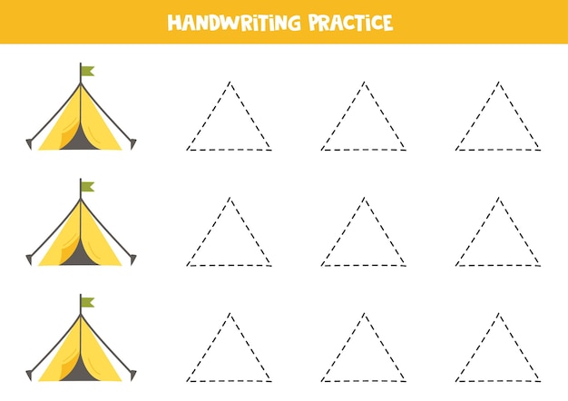 Tracing lines with camping tent Writing practice