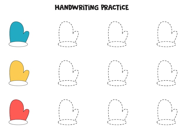 Tracciare linee con guanti colorati. pratica di scrittura.