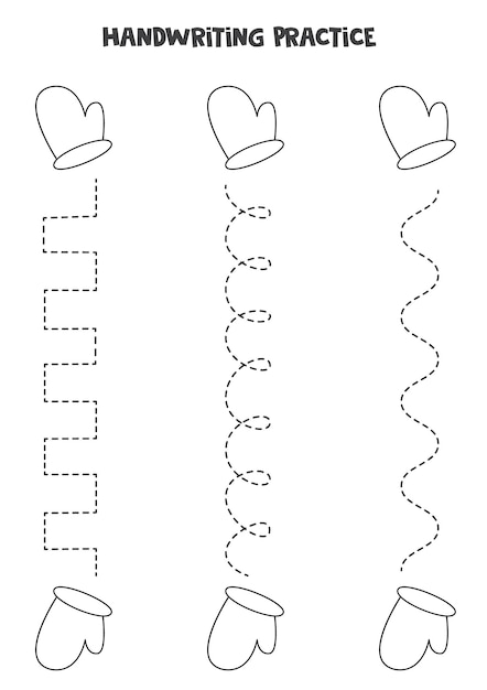 Tracciare linee con simpatici guanti da cartone animato. pratica di scrittura.