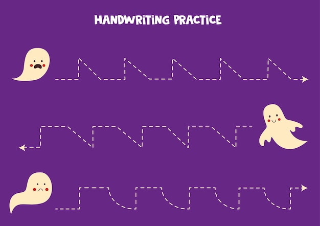 Tracing lines with cute ghosts. Writing practice.