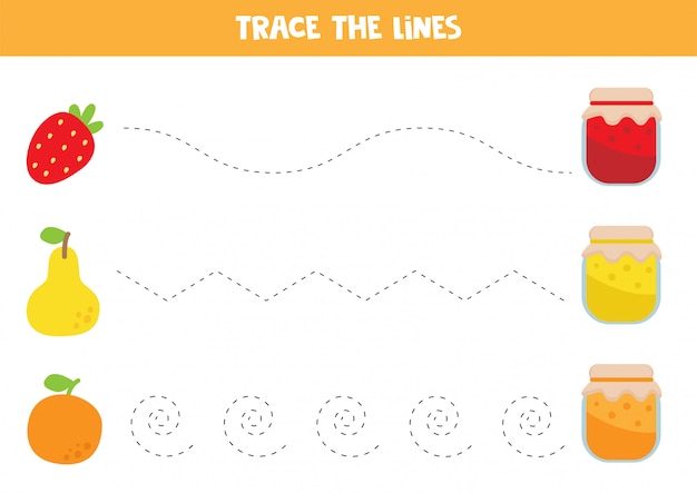 Tracing lines with jam and fruits.