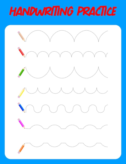 Vector tracing lines with pencil handwriting practice for childrenpracticing fine motor skills educational game for preschool kids vector illustration