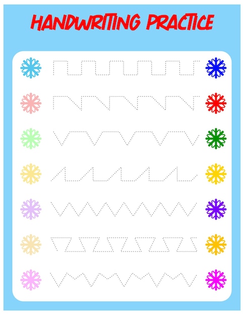 Tracing lines with snowflake handwriting practice for childrenpracticing fine motor skills