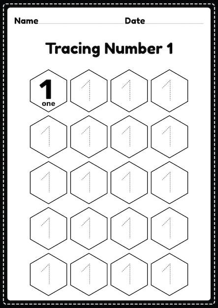 Tracing number 1 worksheet for kindergarten and preschool kids