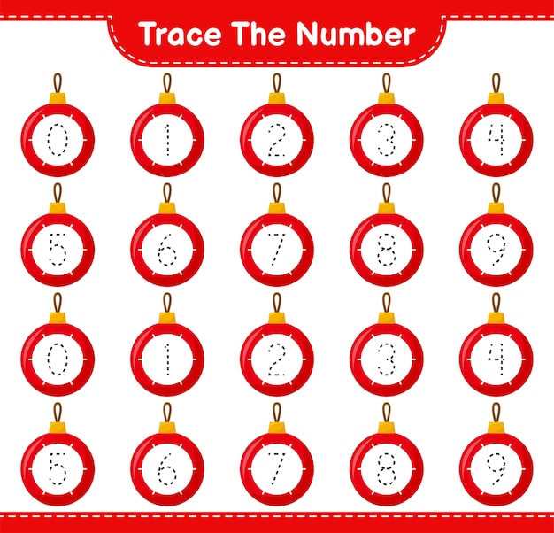 Tracing number with christmas balls