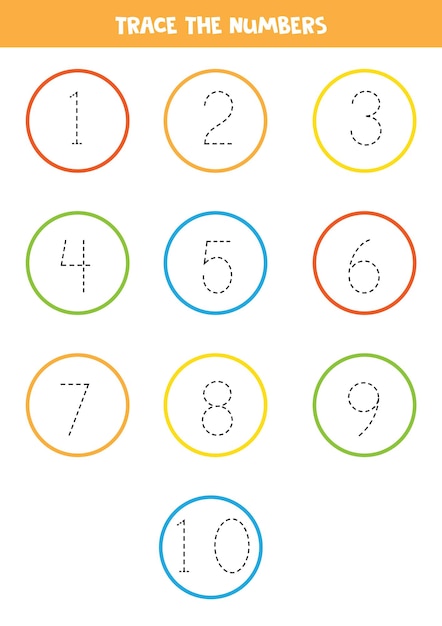 Tracing numbers from 1 to 10 writing practice for kids