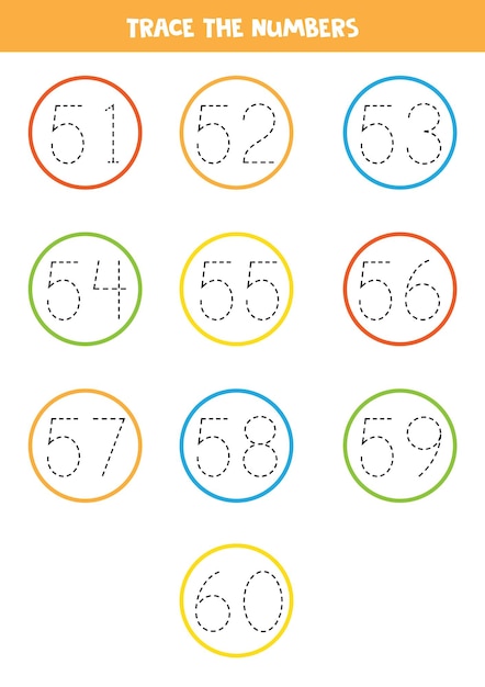 Tracing numbers from 51 to 60 Writing practice for kids