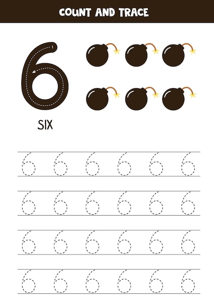 Tracing numbers worksheet with cute pirate elements