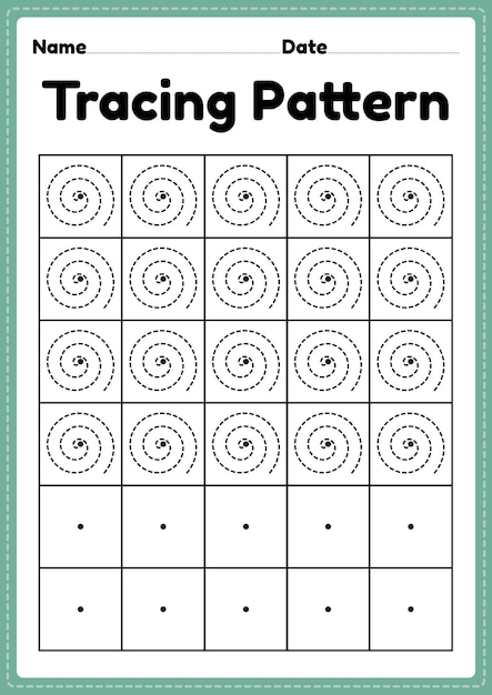 Tracing pattern spiral lines worksheet for kindergarten preschool and Montessori school kids