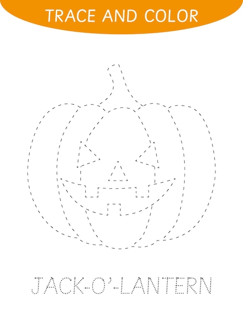 Tracing practice for kids. Trace and color the Jack o lantern pumpkin. Halloween educational game