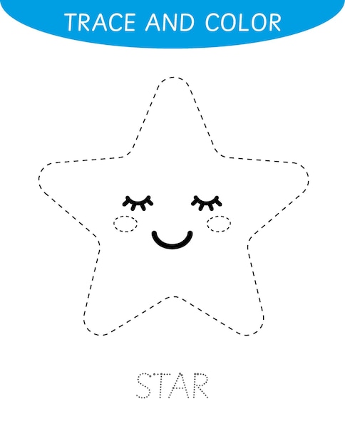 Tracing practice for kids. Trace and color the star.  Educational activity for preschool and kinder