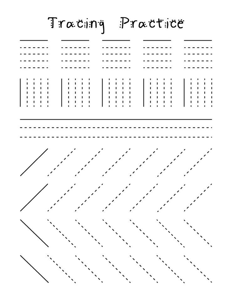 Vector tracing practice worksheet for preschool kids. handwriting activity. fine motor skills. educational