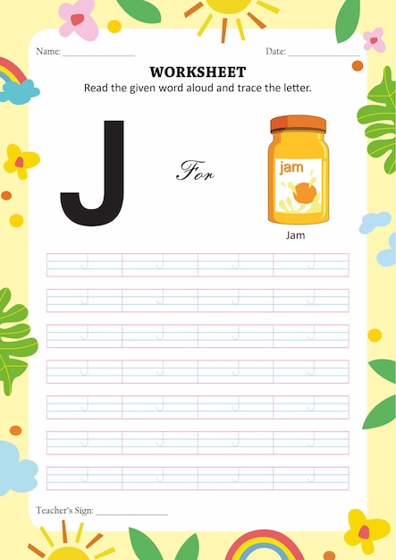 Premium Vector | Tracing and reading worksheet for kids letter j