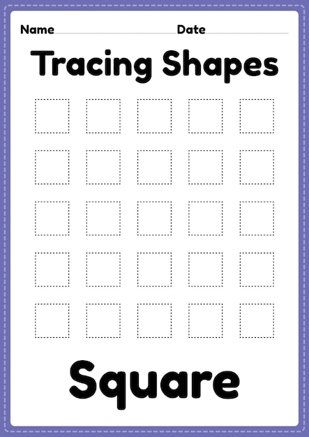 Tracing shapes square worksheet for kindergarten and preschool kids for handwriting practice