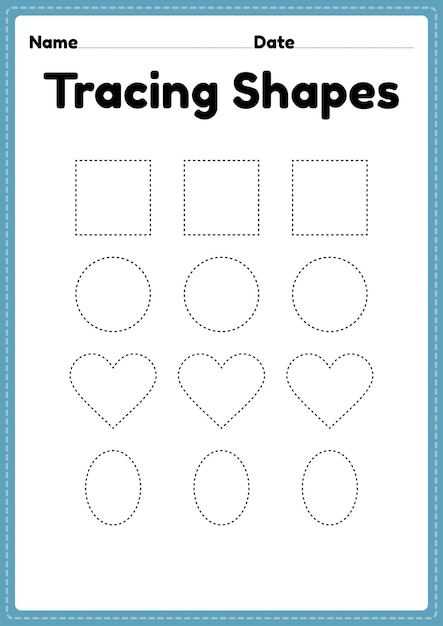 Tracing shapes worksheet for kindergarten and preschool kids for handwriting practice