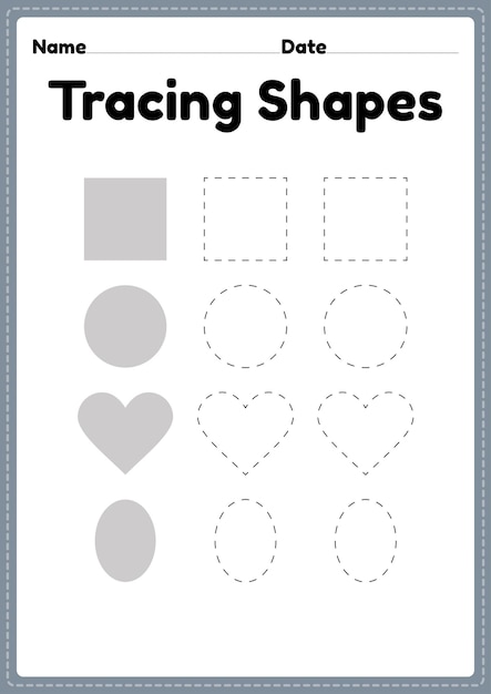 Tracing shapes worksheet for kindergarten and preschool kids for handwriting practice