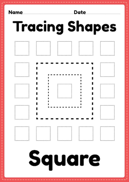 Tracing shapes worksheet square lines for kindergarten and preschool kids for handwriting practice