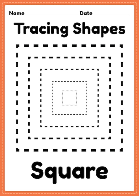 필기 연습을 위한 유치원 및 미취학 아동을 위한 사각형 모양 추적 워크시트