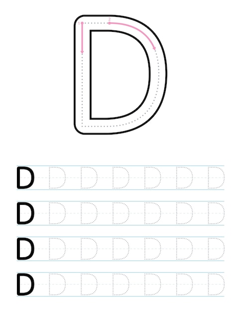 子供のための大文字のdワークシートをトレースする