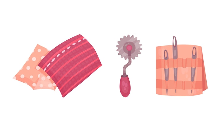 Vector tracing wheel and needles as professional sewing accessory vector set