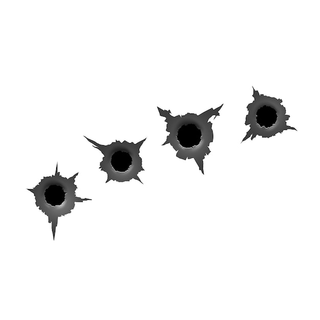 Vector track from machine gun. bullet hole. damage and cracks on surface from bullet.