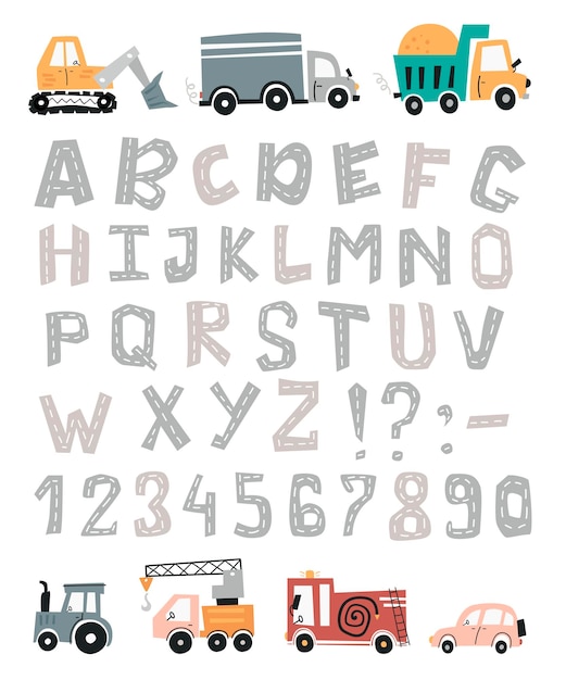 Track road alphabet numbers and baby cars