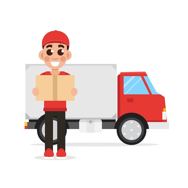 Track or van and delivery man.  illustration.