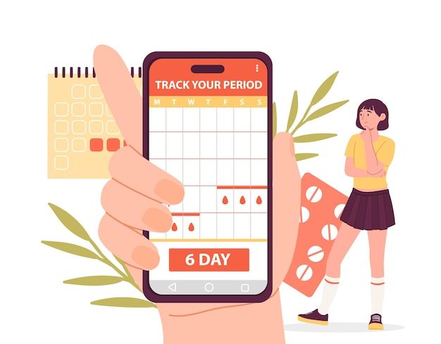 Track your period in phone vector concept