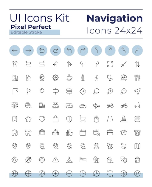 Vector tracking real time location pixel perfect linear ui icons set