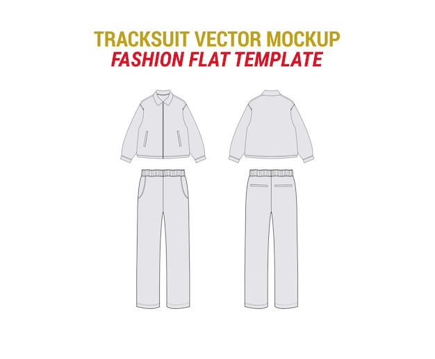 Tracksuit Fashion Flat Vector Mockup Template Tracksuit Technical Drawing Illustration Sportswear