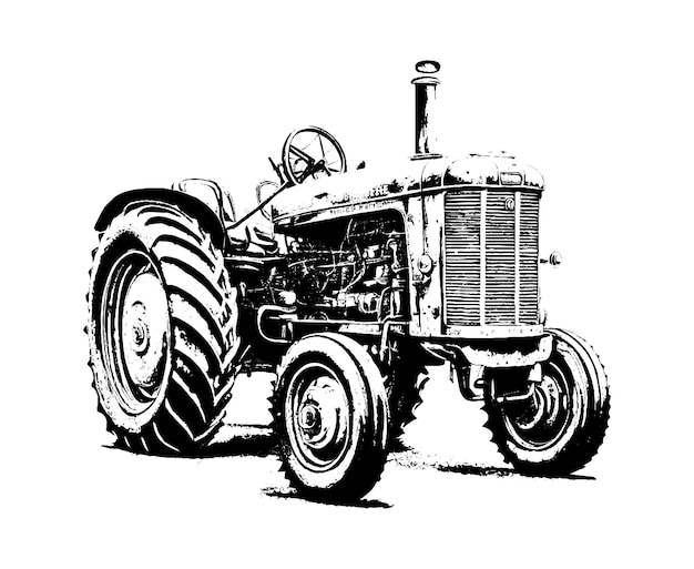 Tractor Black and white style Transport Agricultural machinery