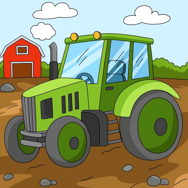 Vector tractor colored cartoon farm illustration