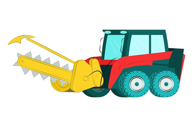 Трактор рубит дрова, лесоруб, экскаватор, оборудование, техника, мультфильм, транспортировка деревьев