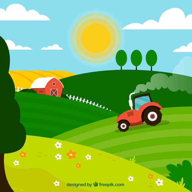 Tractor in the farm landscape