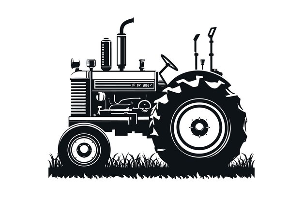 Vector tractor farm tools vector illustration silhouette