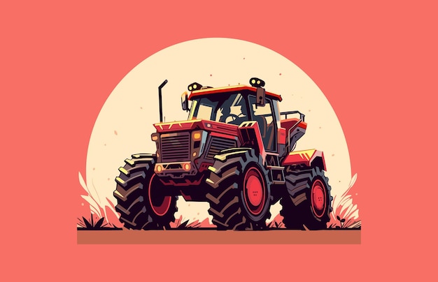 Tractor flat illustration vector tractor flat vector design modern farm tractor colorful tractor