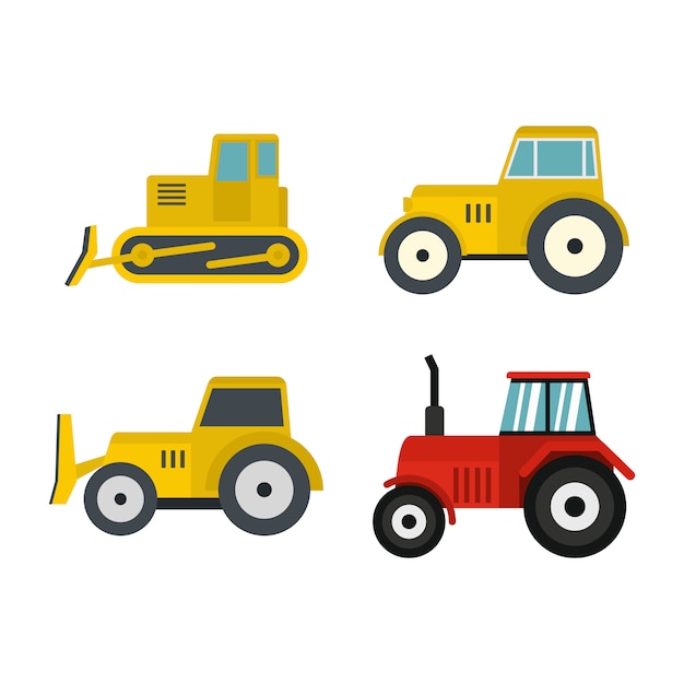 Tractor icon set. Flat set of tractor vector icons collection isolated