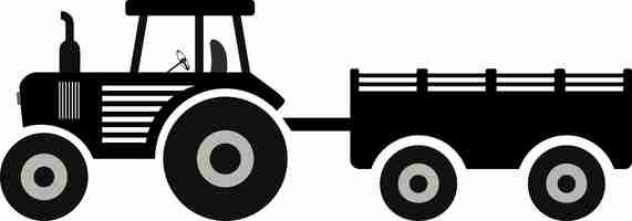 Vector tractor icon with trolley black and white vector vehicle for agriculture farming vehicle goods carrier