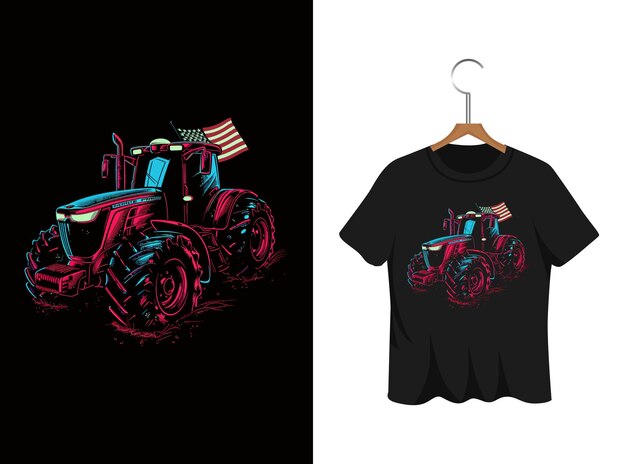 Vector tractor illustratie met amerikaanse vlag t shirt ontwerp kunstwerk