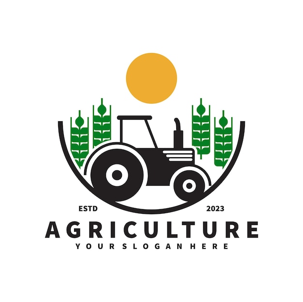 Vector tractor logo for agriculture agronomy wheat farming rural farming fields natural harvest