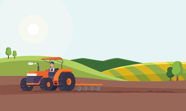 Tractor plowing a field for planting crops. Agriculture