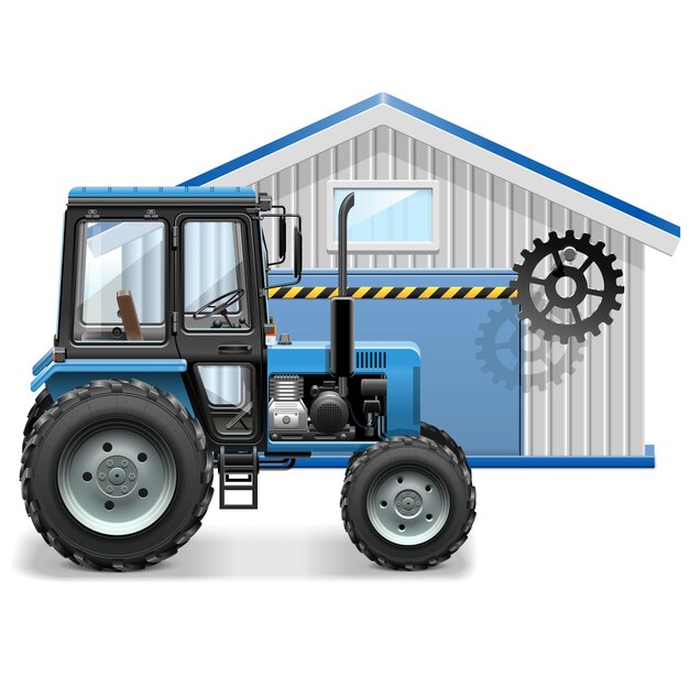 Vector tractor repair illustration isolated on white