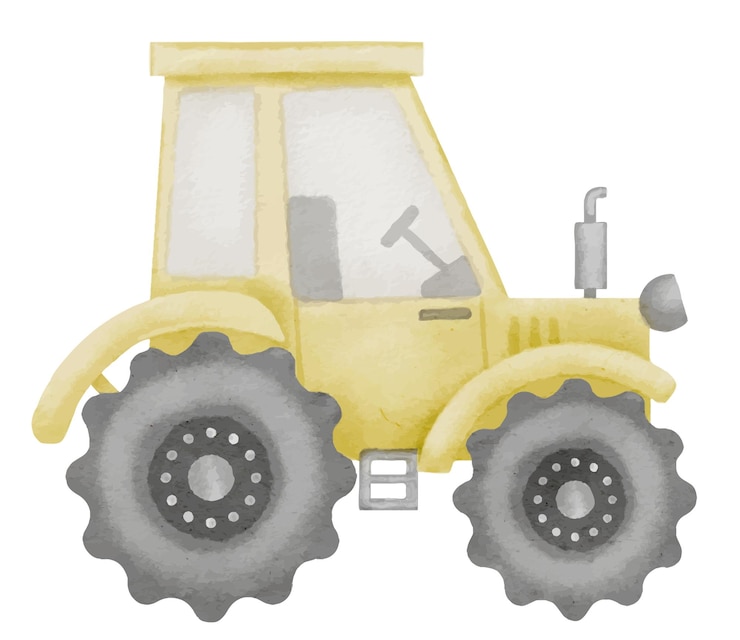Vector tractor watercolor illustration hand drawn clip art of baby toy yellow truck on isolated background drawing of an agrimotor car for a boys game sketch of machines for construction and farm