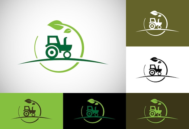 Tractorlogo of boerderijlogo-sjabloon geschikt voor elk bedrijf dat verband houdt met de landbouwindustrie